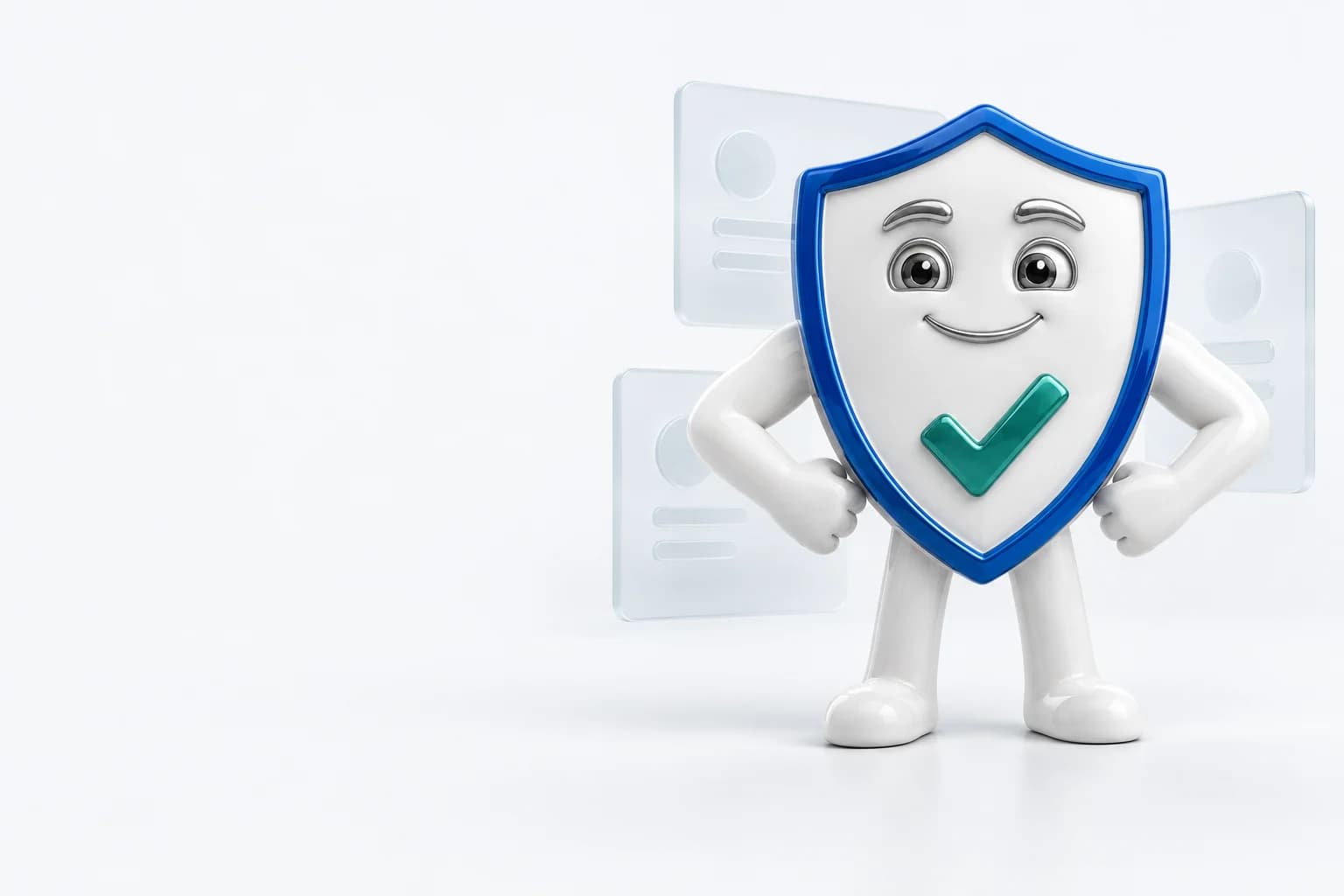 Toni's friendly white shield mascot with a blue outline and teal verification check